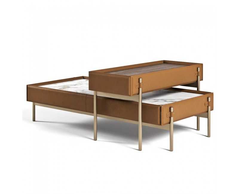 Set 2 mesas centro V216 mármol cuero metal canaletto Aston Martin - 1