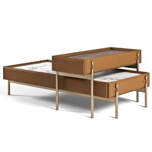 Set 2 mesas centro V216 mármol cuero metal canaletto Aston Martin - 1