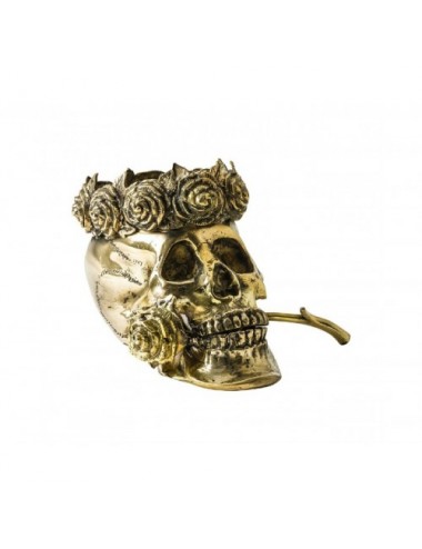 Figura Decorativa Calavera Corona Bronce 24x26x18 Estilo Art Deco - 1