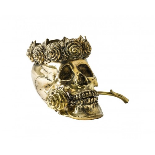 Figura Decorativa Calavera Corona Bronce 24x26x18 Estilo Art Deco - 1