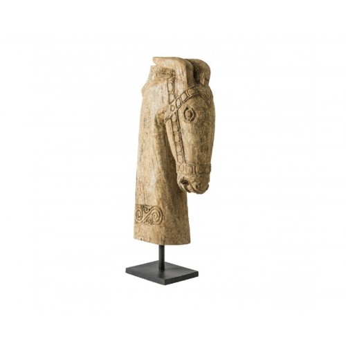 Busto Caballo Madera Antigua 18x46x90 Estilo Étnico - 1