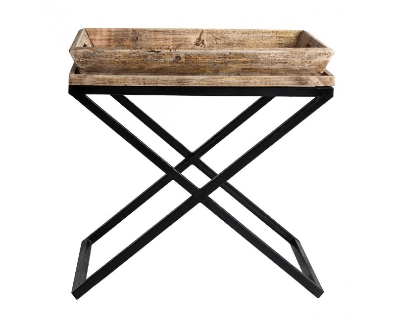 Mesa Auxiliar Newak Madera De Mango 55x45x53 Estilo Industrial - 1