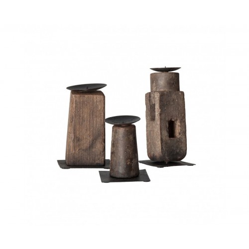 Portavela Zwaia J 3 Madera De Mango Reciclada 10x10x23 10x10x15 10x10x22 Estilo Étnico - 1