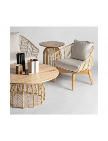 Sofá Plissé Rattan Madera De Mahogany 240x78x81 Estilo Nórdico - 7