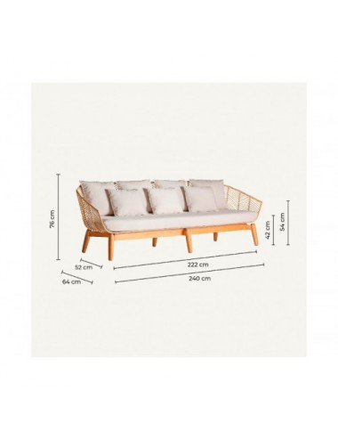 Sofá Plissé Rattan Madera De Mahogany 240x78x81 Estilo Nórdico - 8