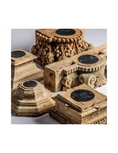 Portavela Dhobley Madera De Teka 33x33x28 Estilo Étnico - 6