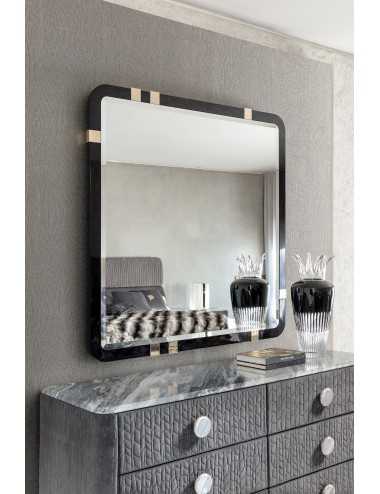 Espejo cuadrado con cristal biselado marco poliéster acero dorado Colección Charisma - 1