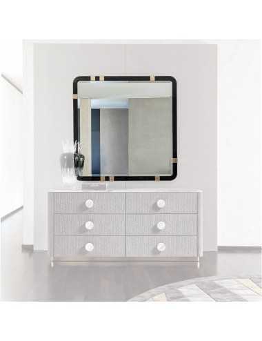 Espejo cuadrado con cristal biselado marco poliéster acero dorado Colección Charisma - 1