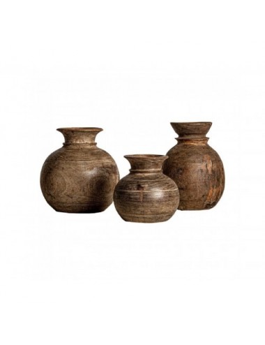 Jarrón Vleok J 3 Madera De Mango Reciclada 26x26x28 23x23x25 18x18x23 Estilo Étnico - 1