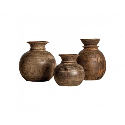 Jarrón Vleok J 3 Madera De Mango Reciclada 26x26x28 23x23x25 18x18x23 Estilo Étnico - 1