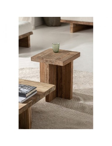 Mesa Auxiliar Pure Madera De Teka Reciclada 40x40x50 Estilo Colonial - 6