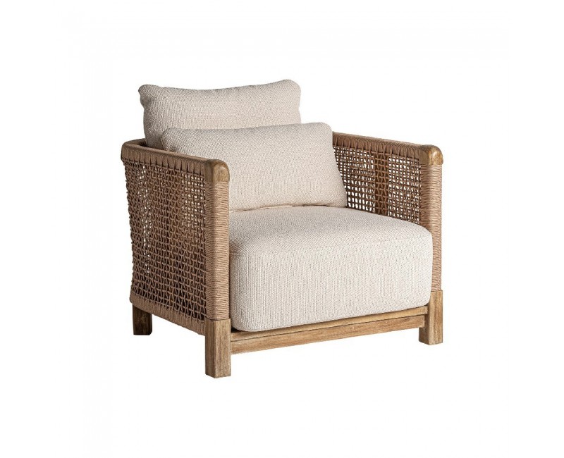 Sillón Trena Madera De Teka Reciclada 85x88x88 Estilo Boho - 1