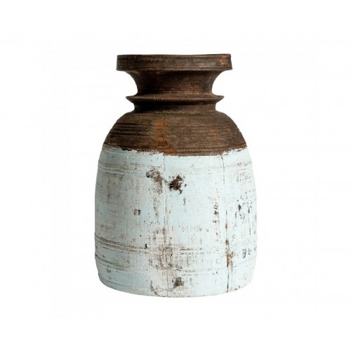 Jarrón Kalid Madera Recuperada 20x20x30 Estilo Étnico - 1