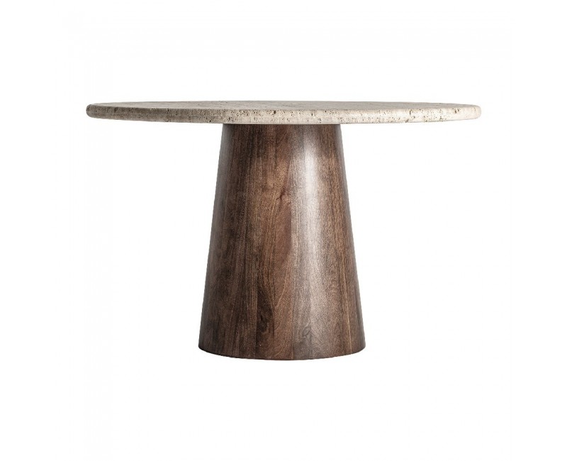 Mesa Comedor Varzi Travertino 130x130x81 Estilo Art Deco - 1