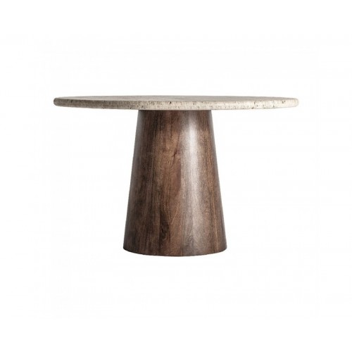 Mesa Comedor Varzi Travertino 130x130x81 Estilo Art Deco - 1