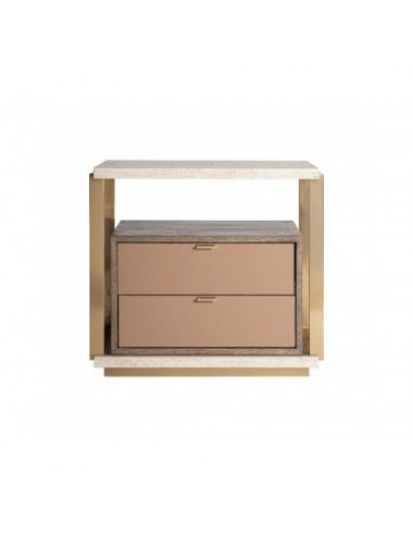 Mesita De Noche Monza Travertino 66x46x56 Estilo Art Deco - 1