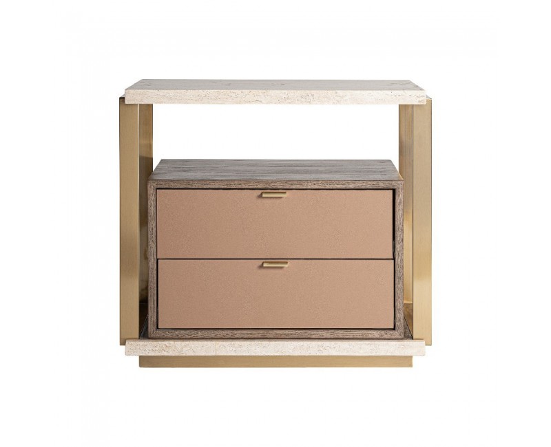 Mesita De Noche Monza Travertino 66x46x56 Estilo Art Deco - 1