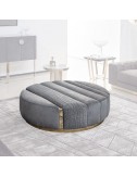 Ottoman redondo tapizado en cuero o terciopelo acero dorado Colección Charisma - 1