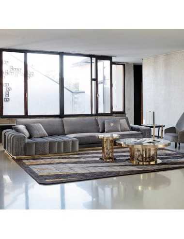 Sofá de 2 plazas módulo derecho en cuero o terciopelo acero dorado Colección Charisma - 3