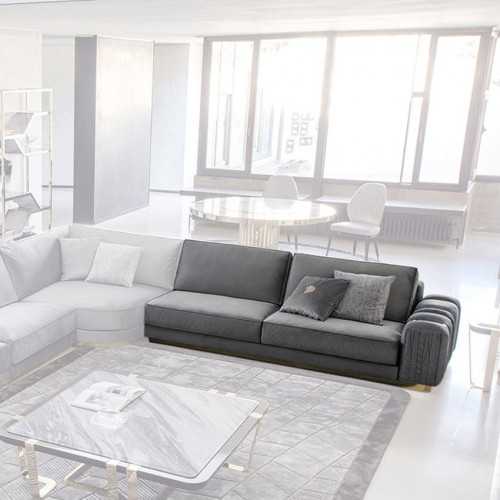 Sofá de 2 plazas módulo derecho en cuero o terciopelo acero dorado Colección Charisma - 1