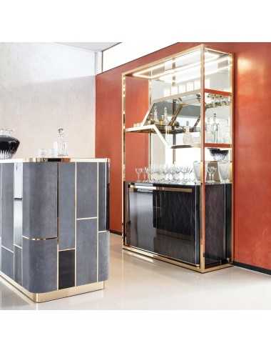 Mueble bar con 2 puertas Black Bubinga cristal oscuro acero dorado - 1