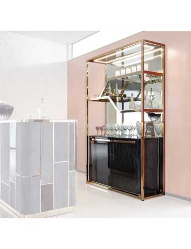 Mueble bar con 2 puertas Black Bubinga cristal oscuro acero dorado - 1