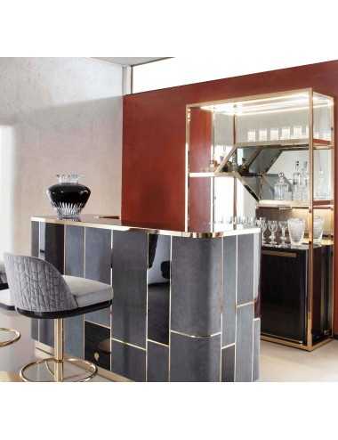 Mueble bar con 2 puertas Black Bubinga cristal oscuro acero dorado - 4