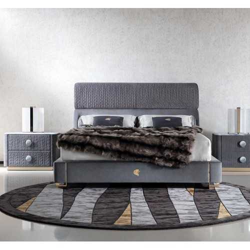 Mesita noche 2 cajones Nobuck tapa mármol biselado Colección Charisma