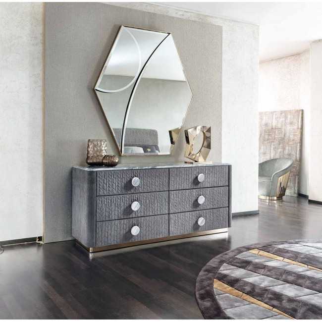 Cómoda 6 cajones Nobuck tapa mármol biselado pequeña Colección Charisma