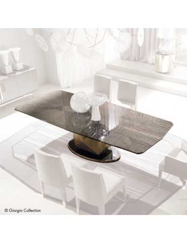 Mesa de comedor Infinity rectangular madera de caoba makorè acero dorado - 1