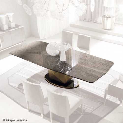 Mesa de comedor Infinity rectangular madera de caoba makorè acero dorado - 1