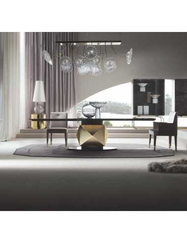 Mesa de comedor Infinity rectangular madera de caoba makorè acero dorado - 1