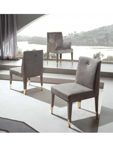 Silla de comedor Infinity madera maciza de Haya tapizada cuero o terciopelo - 3