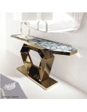Consola Infinity mármol biselado poliéster acero dorado pequeña - 1