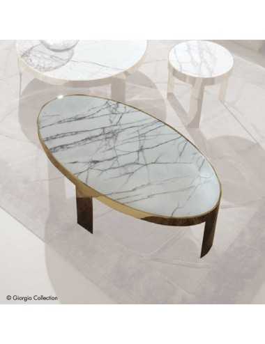 Mesa centro Infinity ovalada acero inoxidable dorado tapa de mármol - 1