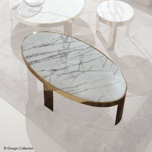 Mesa centro Infinity ovalada acero inoxidable dorado tapa de mármol - 1