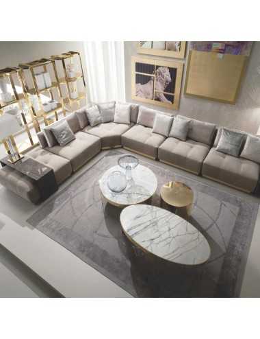 Mesa centro Infinity ovalada acero inoxidable dorado tapa de mármol - 1