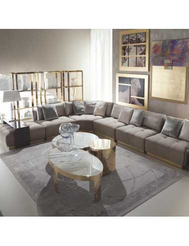 Mesa centro Infinity ovalada acero inoxidable dorado tapa de mármol - 3