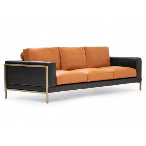 Sofá 3 plazas Clark piel negro camel metal champán Tonino Lamborghini Casa - 1