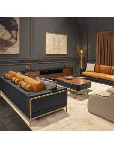 Sofá 3 plazas Clark piel negro camel metal champán Tonino Lamborghini Casa - 5