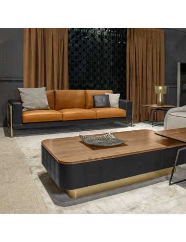 Sofá 3 plazas Clark piel negro camel metal champán Tonino Lamborghini Casa - 6