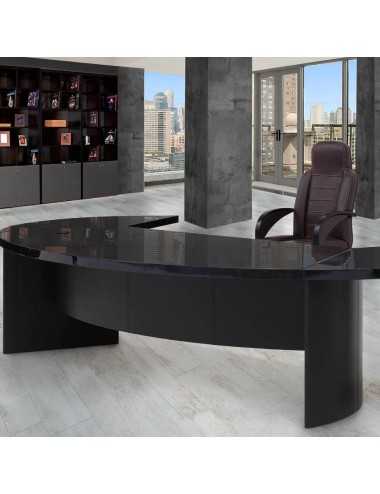 Escritorio Montecarlo madera lacada negro brillo cuero muflone - 3